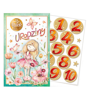 Kartka urodzinowa dla Dziewczynki z cyframi do naklejenia wieku ABCR18