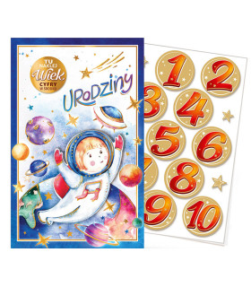 Kartka urodzinowa dla dziecka z cyframi do naklejenia wieku ABCR22