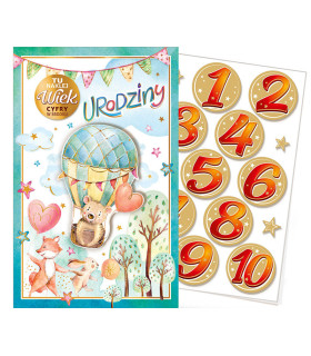 Kartka urodzinowa dziecięca z cyframi do naklejenia wieku ABCR24