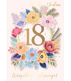 Kartka z okazji 18 urodzin zdobiona cyrkoniami DK1373