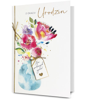Kartka na urodziny pięknie zdobiona akwarela HM2927