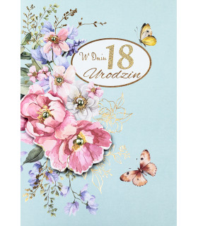 Kartka na 18 urodziny pięknie zdobiona cyrkoniami M1071