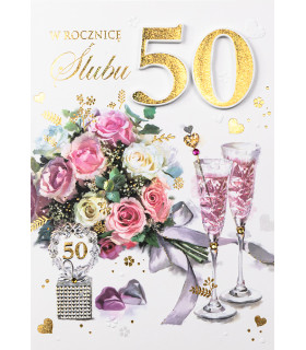 Kartka na 50 Rocznicę Ślubu, Złote Gody zdobiona cyrkoniami M1042