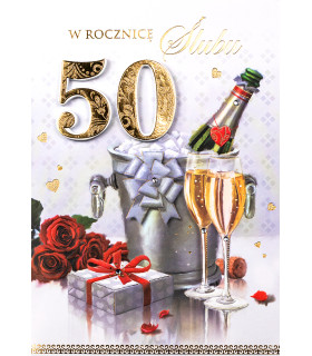 Kartka na 50 Rocznicę Ślubu, Złote Gody z pięknymi życzeniami M1041
