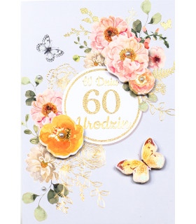 Kartka na 60 urodziny zdobiona perełkami M1067