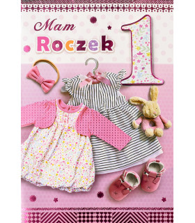 Kartka na Roczek dla Dziewczynki, przestrzenna, urocza M1034