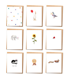 Mini Kartki mix 9 szt. karneciki bileciki z kopertą LMZ7