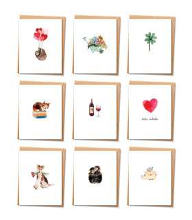 Kartki mini z kopertką mix 9 szt. karneciki bileciki LMZ8