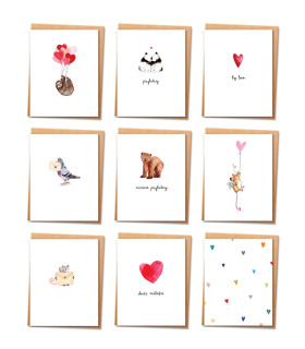 Miłosne Kartki mini na walentynki z kopertką mix 9 szt. LMZ9