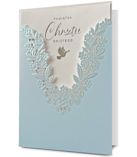 Kartka Pamiątka Chrztu ażurowa, perłowa HM1174