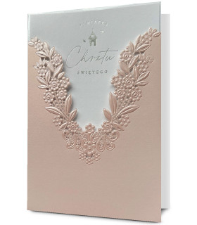 kartka na Chrzest święty dla Dziewczynki, ażurowa, perłowa HM1173