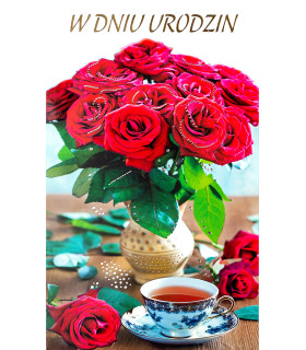 Kartka urodzinowa z życzeniami, bukiet róż A1032