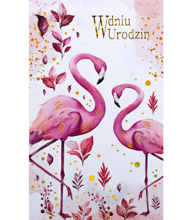 Kartka na urodziny z życzeniami, Flamingi A1106