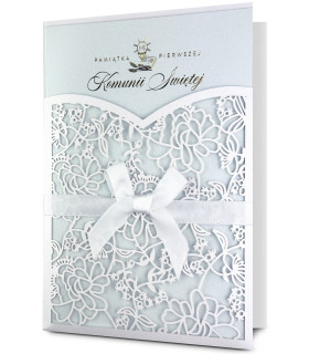 Kartka Komunijna pięknie zdobiona ażurowa HM1179K