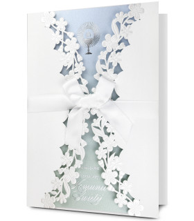 Kartki na Komunię pięknie zdobione ażurowe HM1175K