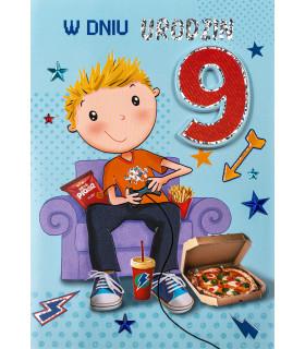 Kartka na 9 urodziny dla chłopca fana gier M1089