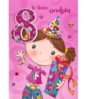 Kartka na 8 urodziny dla Dziewczynki, pięknie zdobiona M1098