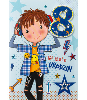 Kartka na 8 urodziny dla chłopca, super życzenia M1088