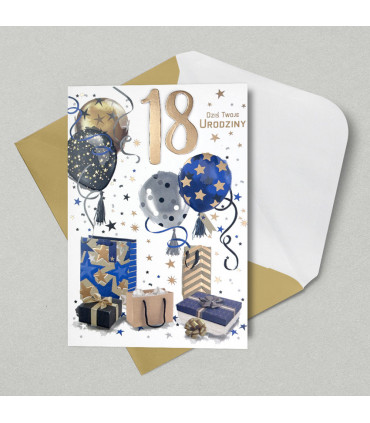 Kartka z życzeniami na 18 urodziny elegancka HM3577