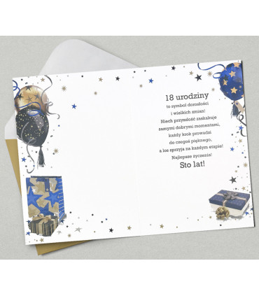 Kartka z życzeniami na 18 urodziny elegancka HM3577