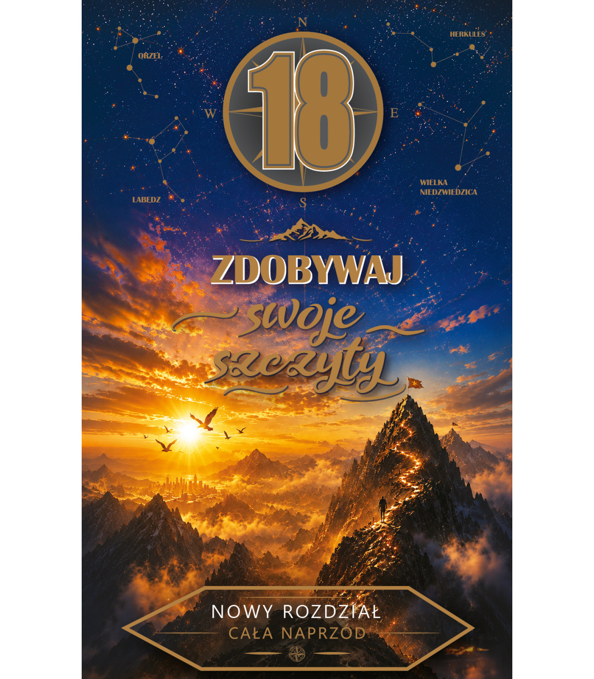 Kartka na 18 urodziny, z życzeniami zdobywania szczytów ABCR40