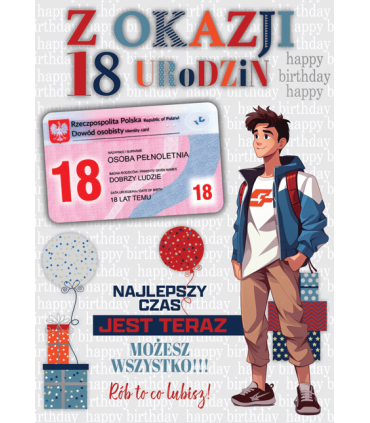 Kartka na 18 urodziny z dowodem dla Chłopaka Party30