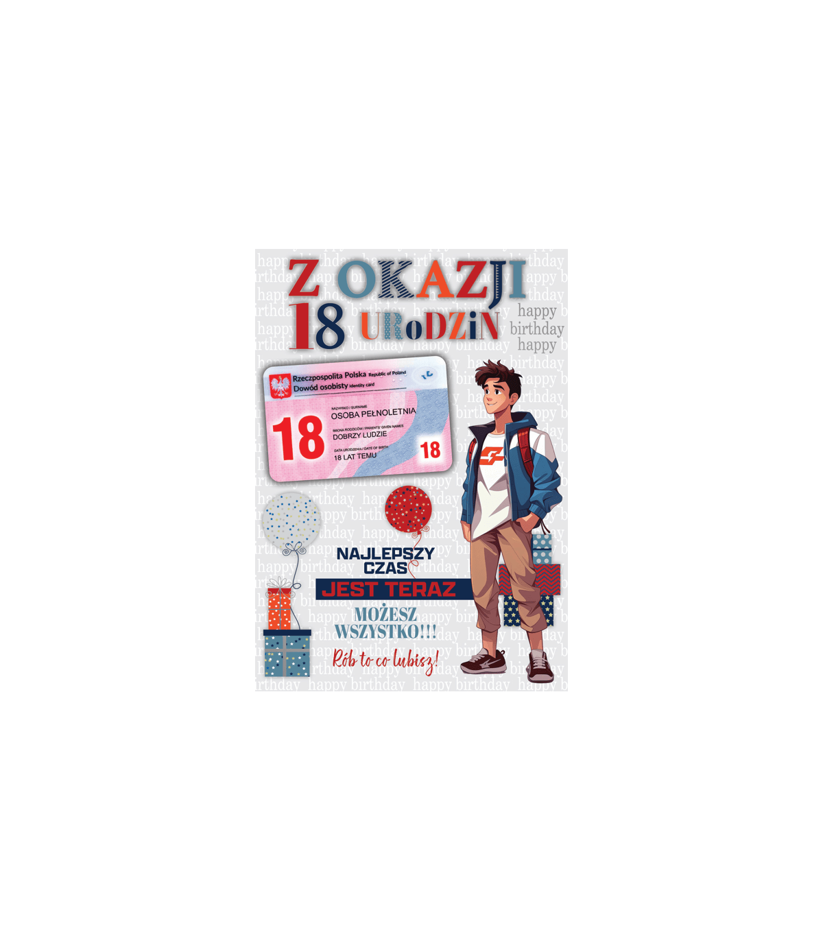 Kartka na 18 urodziny z dowodem dla Chłopaka Party30