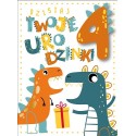 Kartka na 4 urodziny wesołe dinozaury DKP37
