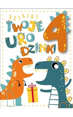 Kartka na 4 urodziny wesołe dinozaury DKP37