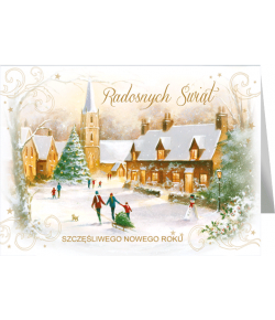 Zimowy pejzaż świąteczny Kartka z tekstem B-T 593