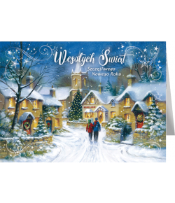 Pejzaż zimowy kartka świąteczna z tekstem B-T 599