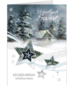 Świąteczny pejzaż nocny kartka z życzeniami  B-T 592