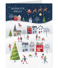 Świąteczny pejzaż miejski, kartka z tekstem GD-T 142